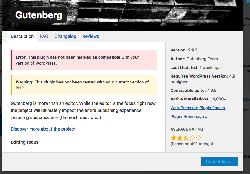Example WordPress incompat