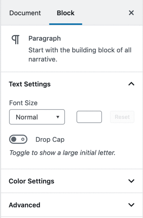 WordPress-redigeraren – Blockinställningar, sidopanel