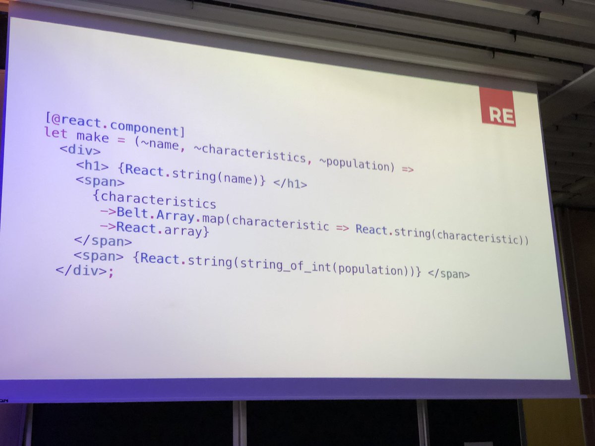 Reason Code that shows a component with three props used as string, list of strings, and integer.