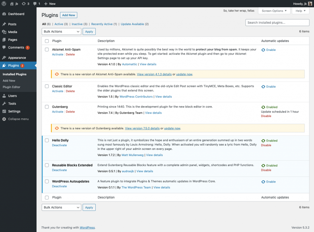 WP Autoupdates screenshot
