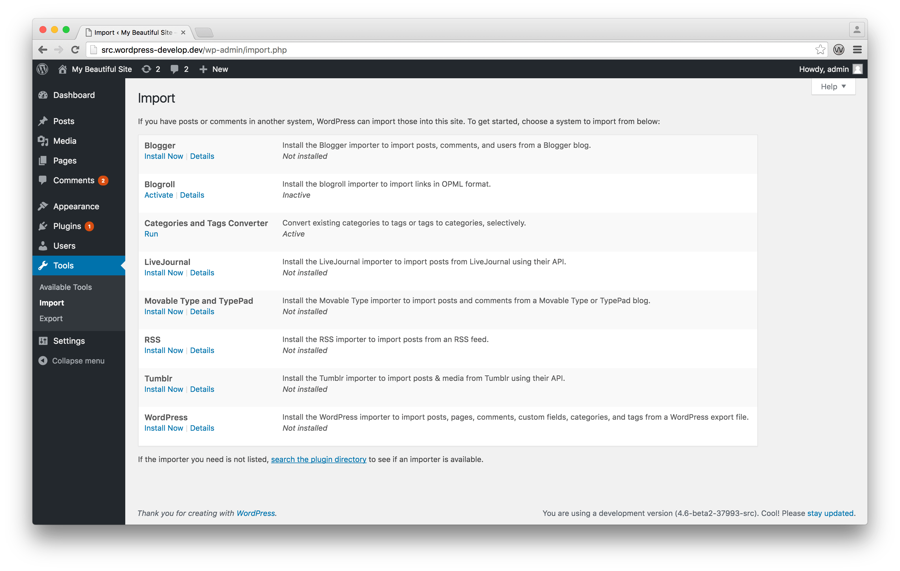 Import Screen