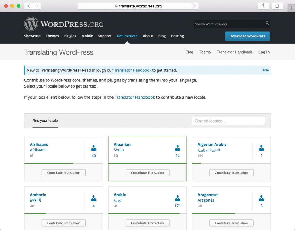 translate.wordpress.org languages view