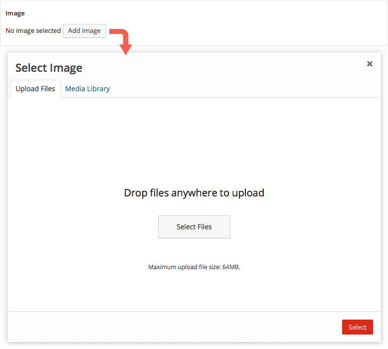 An image field that allows you to select an image to upload to your media