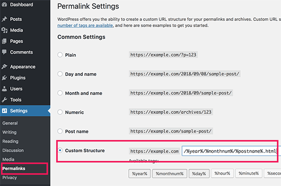 Setting up permalinks