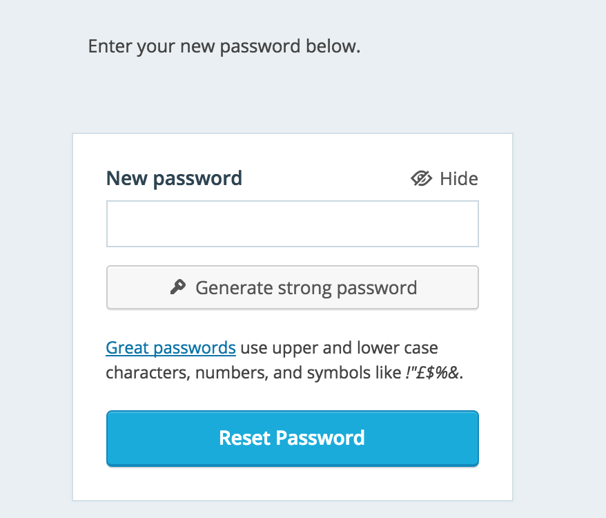 reset password form