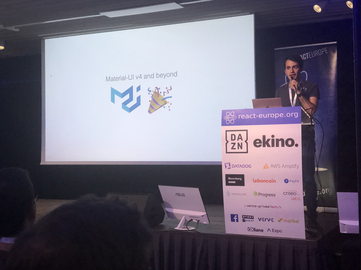 Olivier Tassinari and his intro slide about Material UI v4 and beyond.