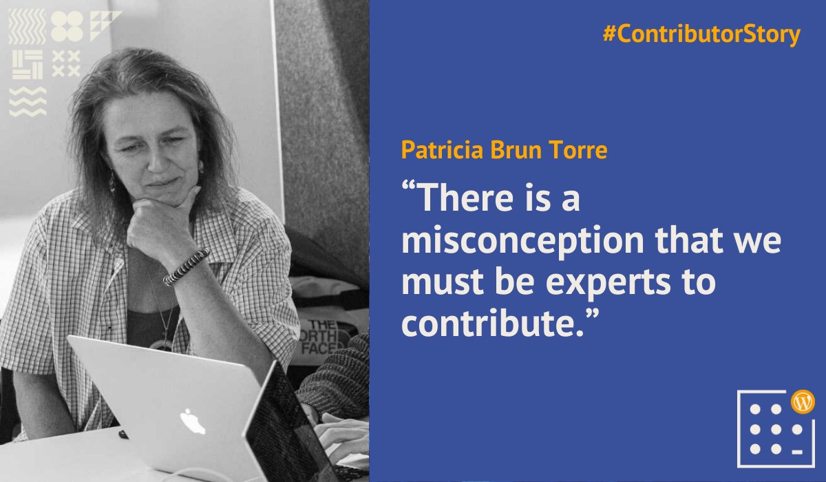 A picture and a quote of Patricia Brun Torre about her experience as a WordPress contributor.