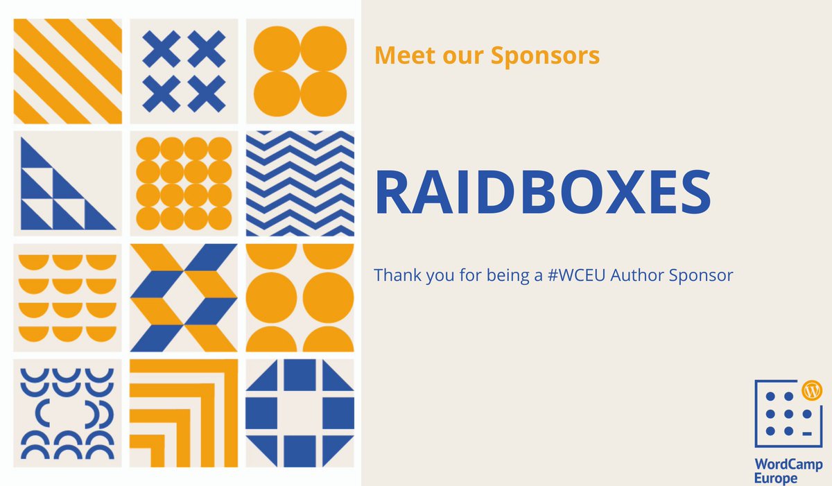 A banner thanking RAIDBOXES for being a WCEU sponsor.