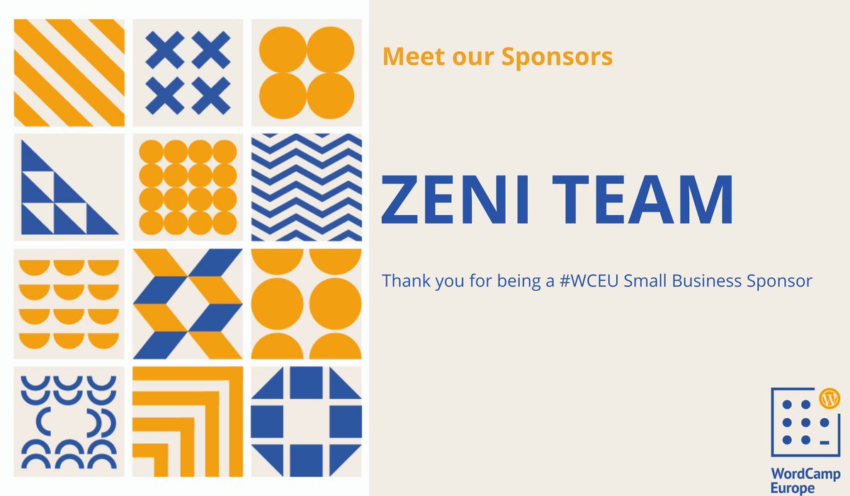 A banner thanking Zeni Team for being a WCEU sponsor.