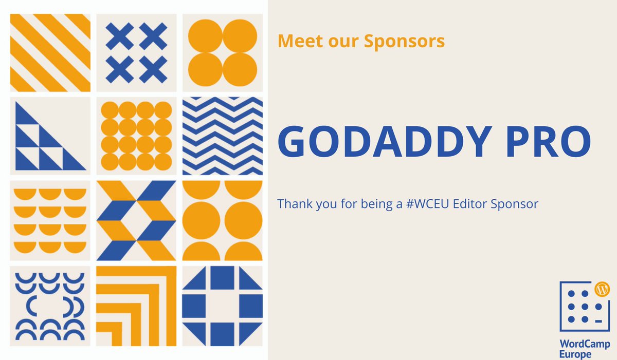 A banner thanking GoDaddy Pro for being a WCEU sponsor.