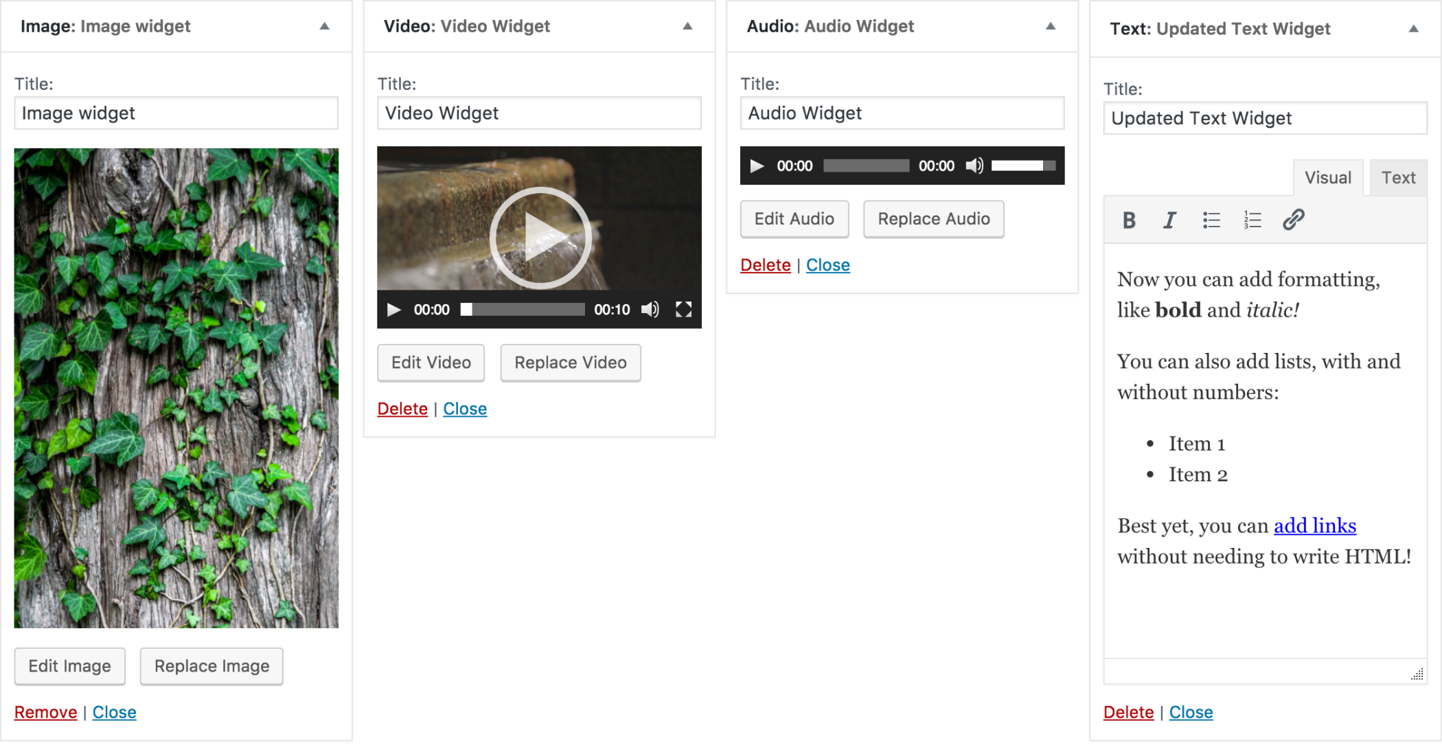 Kuva-, ääni- ja videovimpain sekä graafinen editori tekstivimpaimessa.