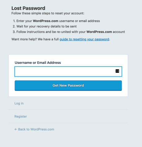 Screenshot of Lost Password Form
