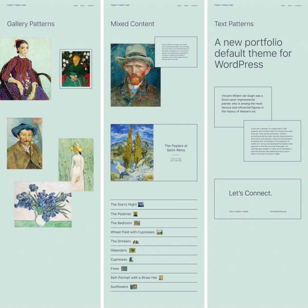 Examples of block patterns available in select default themes.