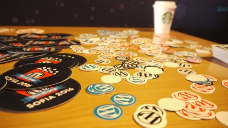 WordCamp Sofia 2016 swag table