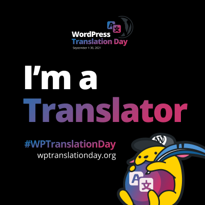 WordPress Translation Day 2021 "I'm a Translator" budge (Black Square)