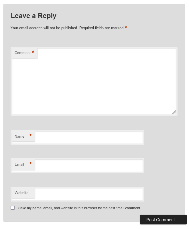 Comment field is marked as required, and all indicators are red
