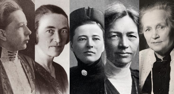 Porträtt av fem kvinnor.