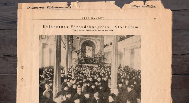 Tidningsurklipp med texten kvinnornas förbudskongress i stockholm