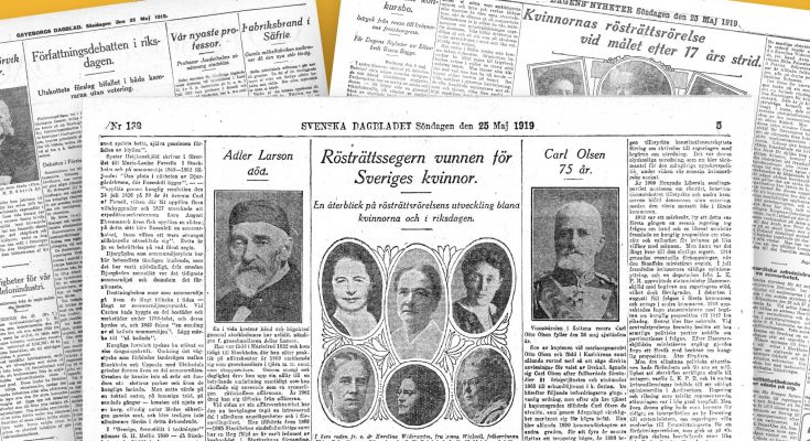 Collage ur dagstidningar den 25 maj 1919.