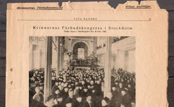 Tidningsurklipp med texten kvinnornas förbudskongress i stockholm