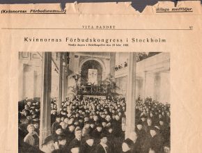 Tidningsurklipp med texten kvinnornas förbudskongress i stockholm