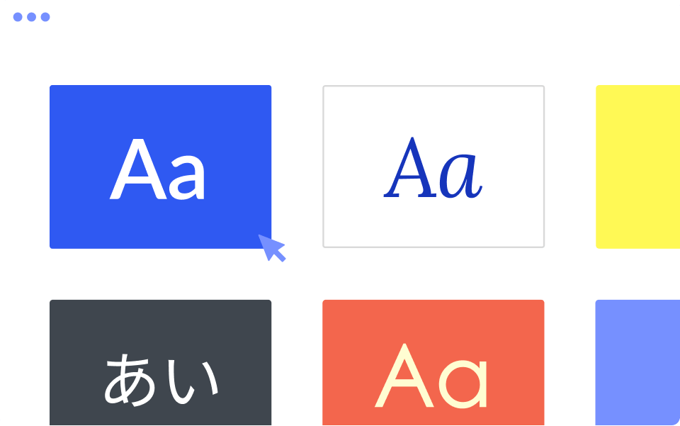 Una il·lustració que mostra una graella de diferents estils tipogràfics i opcions de color, amb una fletxa del cursor fent una selecció.